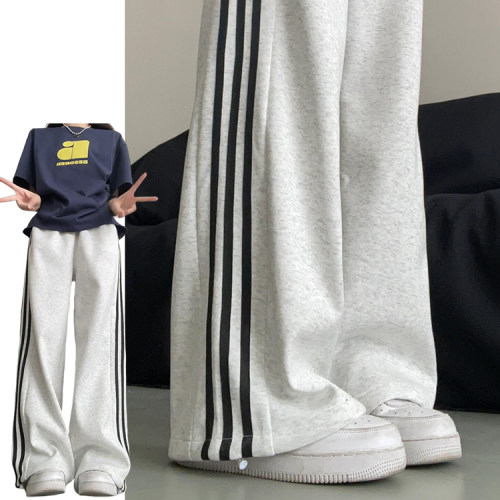 白灰色侧条纹两穿运动裤女春夏季2026新款韩系学院风休闲束脚卫裤