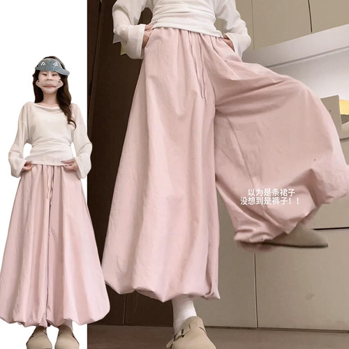 韩系温柔风减龄休闲花苞裙裤女夏季薄款2025新款A字高腰半身裙裤