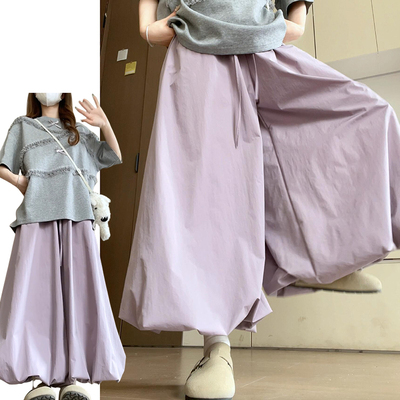 韩系松弛感云朵奶芙阔腿裤女夏季2026新款小个子垂感显瘦花苞裙裤