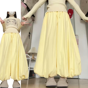 韩系多巴胺减龄花苞裙裤女春秋2026新款垂感休闲蓬蓬a字阔腿裙裤