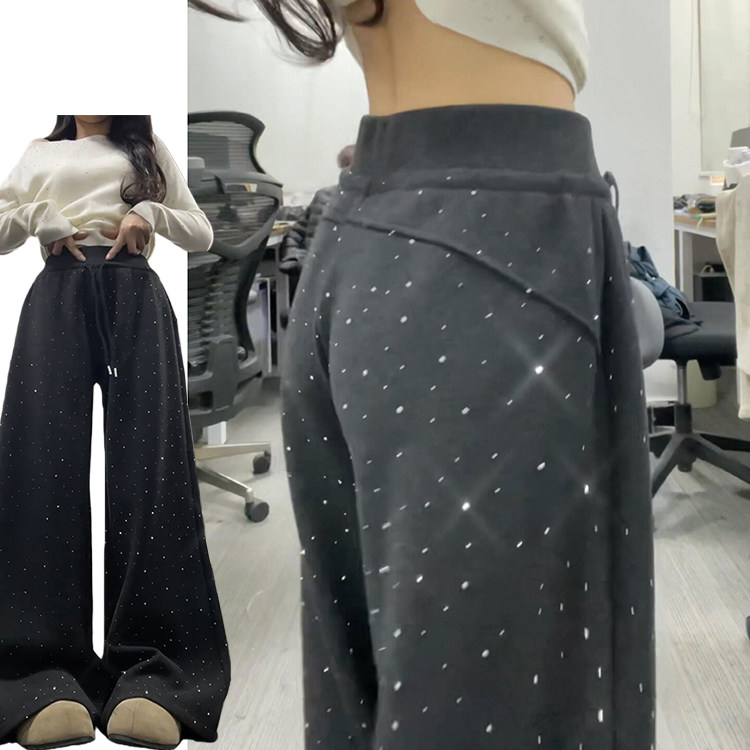 复古设计感显瘦爆闪星空裤女秋冬2026新款慵懒显瘦高腰烫钻闪闪裤图片