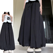 显瘦宽松休闲花苞裙裤 2026新款 女夏季 黑色清冷风A字高腰阔腿裙裤