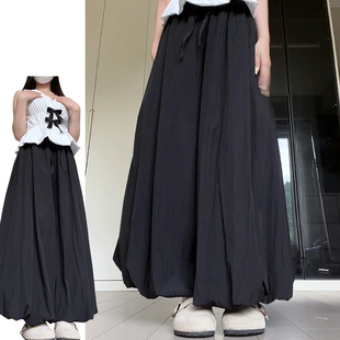 显瘦宽松休闲花苞裙裤 2025新款 女夏季 黑色清冷风A字高腰阔腿裙裤