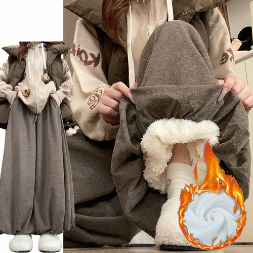 咖色加厚韩系糯米裙裤女秋冬季2025新款慵懒针织加绒软糯灯笼裙裤