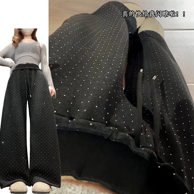 设计感烫钻爆闪星空裤女秋冬2026新款加绒加厚慵懒显瘦高腰闪闪裤,女装/女士精品,休闲裤,淘宝优惠券,粉丝福利购,淘宝优惠卷