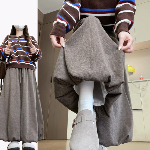 韩系松弛感咖色针织糯米裙裤女秋冬2025新款高腰九分蓬蓬花苞裙裤