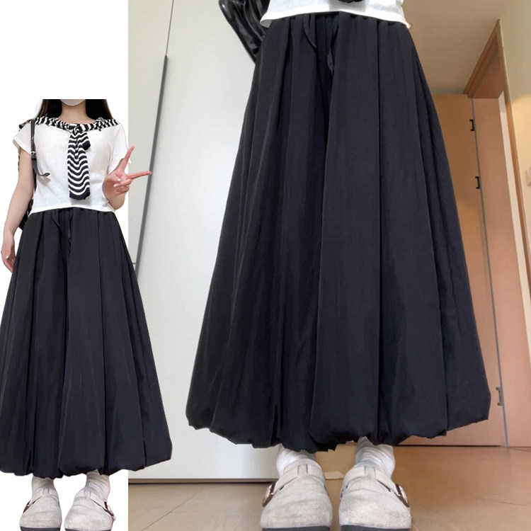 黑色清冷风韩系花苞裙裤女夏季薄款2025新款垂感高腰蓬蓬灯笼裙裤