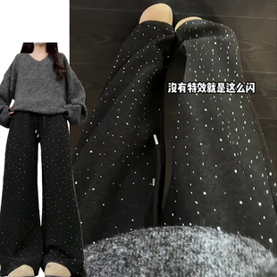 韩系复古闪钻星空阔腿裤女秋冬2026新款加绒加厚爆闪休闲烫钻裤子