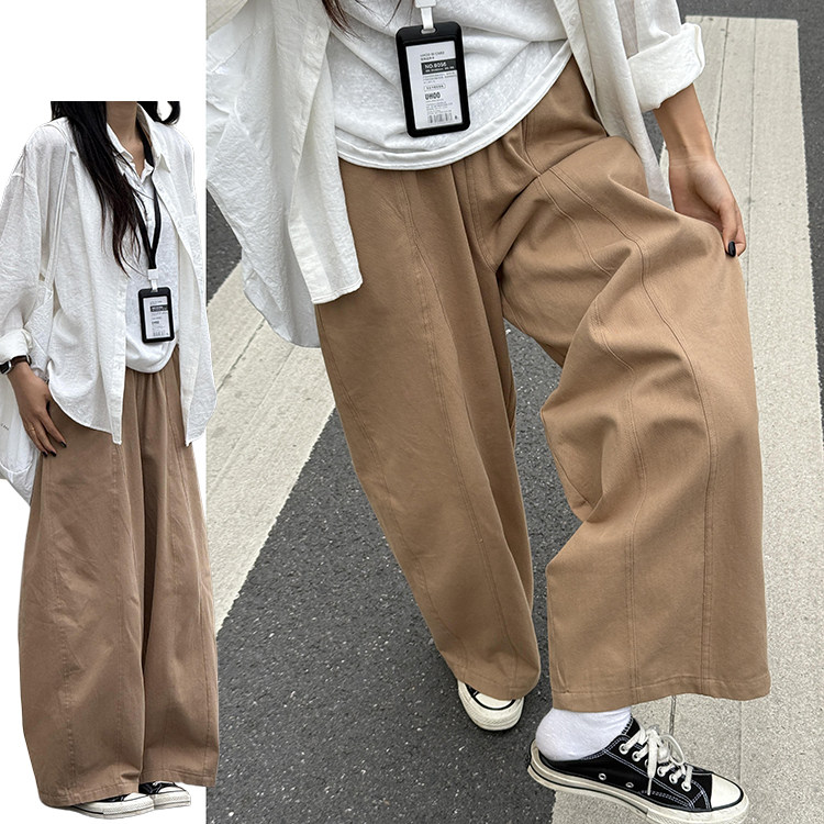 卡其色阔腿裤女春夏季2026新款小个子显瘦休闲裤慵懒感宽松气球裤