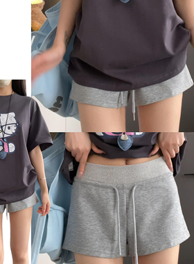 灰色时尚蚂蚁腰显瘦抽绳卫裤女夏季2025新款松弛感辣妹百搭瑜伽裤