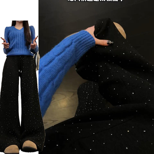 韩系复古爆闪烫钻星空裤女春秋季2026新款加绒加厚小众闪闪休闲裤