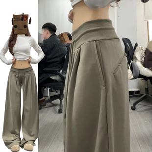 军绿色慵懒显瘦中低腰卫裤 子女春秋2026新款 松弛感辣妹抽绳裤 美式