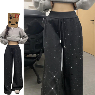 秋冬慵懒风显瘦闪闪星空裤女2025新款设计感小众加绒加厚烫钻裤子