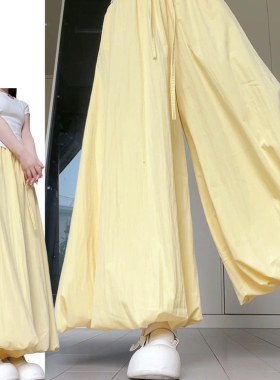 黄色减龄休闲多巴胺阔腿裙裤女夏季2026新款慵懒显瘦垂感花苞裙裤