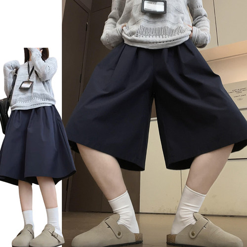 韩系慵懒感简约七分裙裤女夏季2026新款小众设计宽松花苞褶皱裙裤