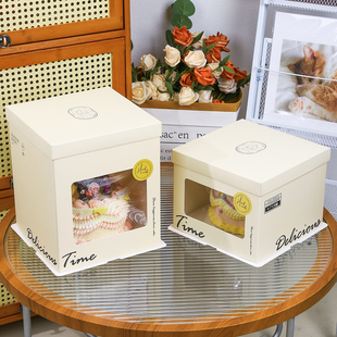 纸质三合一生日蛋糕盒6六8八10寸12寸开窗单层加高定制烘焙包装盒