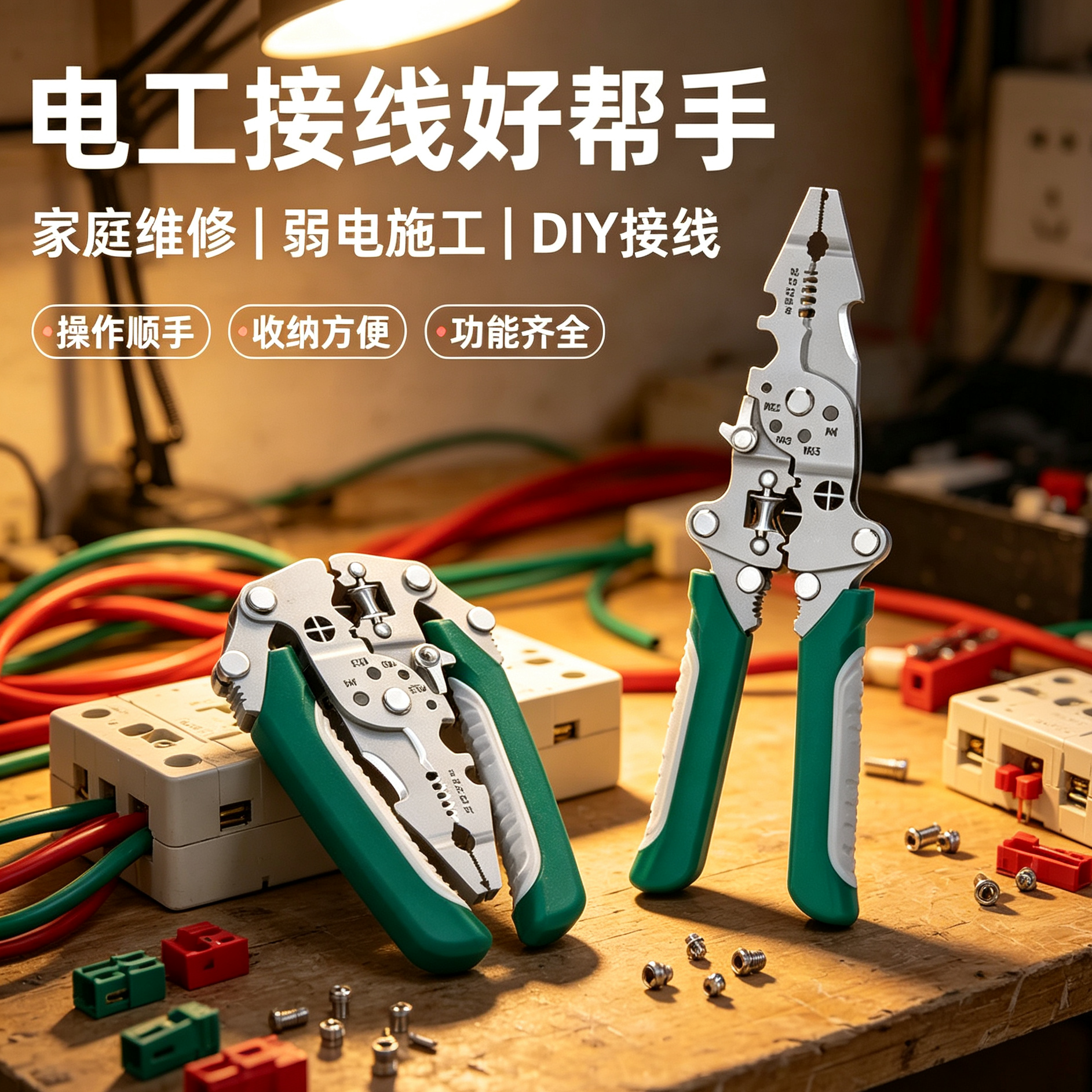 26合一折叠剥线钳多功能电工钳剥线剪线压线绕线汽车线束维修工具