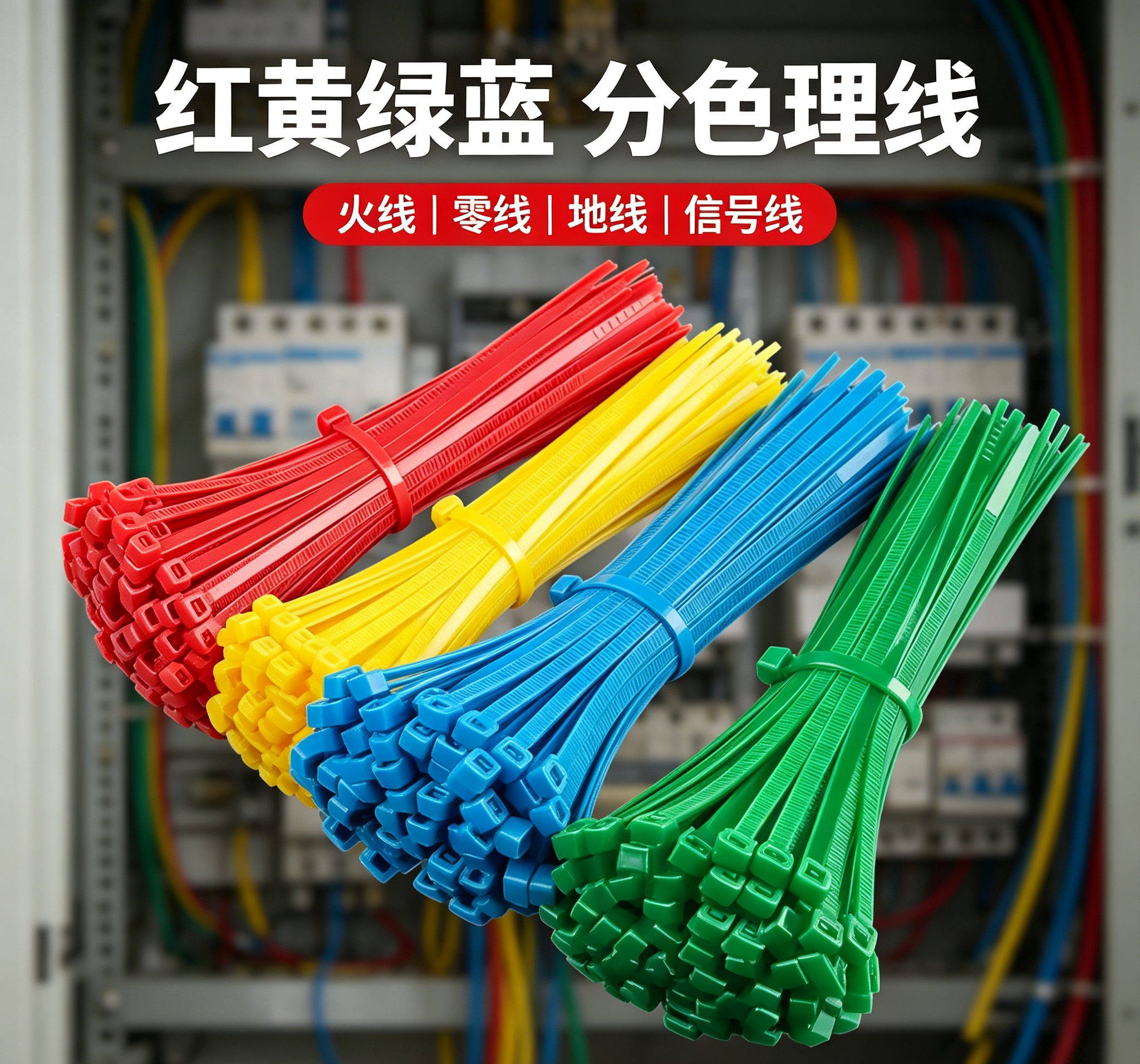 彩色尼龙扎带自锁式 红黄蓝多色线束分类标记 电工线路整理捆扎带
