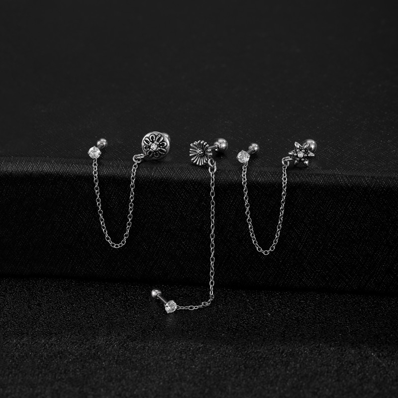 复古做旧双耳洞链条耳钉螺纹拧扣钛钢耳骨链潮流时尚个性百搭耳环,饰品/流行首饰/时尚饰品新,耳钉,淘宝优惠券,粉丝福利购,淘宝优惠卷