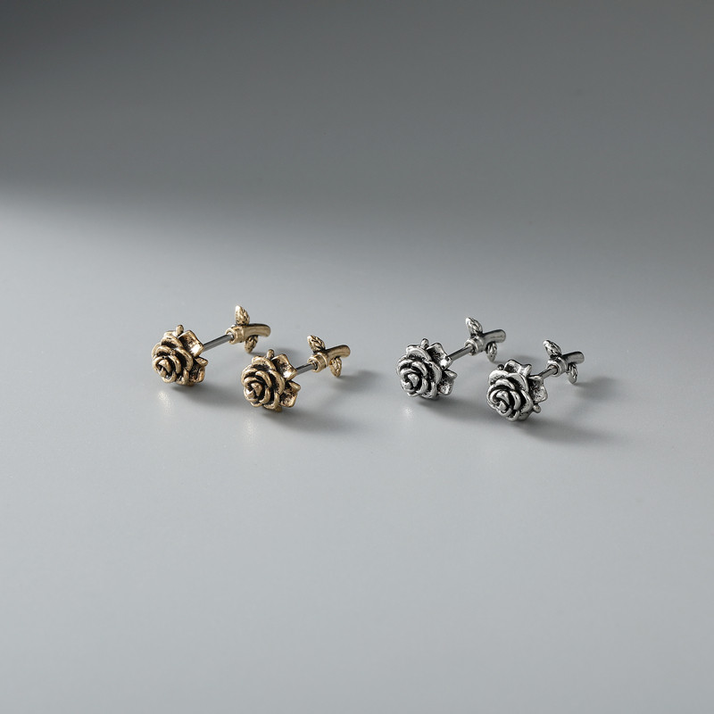 复古做旧玫瑰花耳骨钉螺丝拧扣钛钢细针时尚潮流高级感免摘耳钉,饰品/流行首饰/时尚饰品新,耳钉,淘宝优惠券,粉丝福利购,淘宝优惠卷