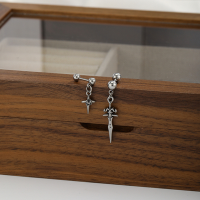 复古钛钢吊坠十字架耳钉