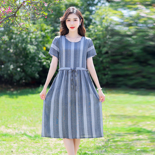 遮肚洋气长裙子胖老太太夏装 宽松大码 棉绸连衣裙妈妈装 中老年女装