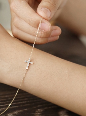 Ordi永恒经典镶钻十字架手链细手链简约叠戴小众轻奢手饰