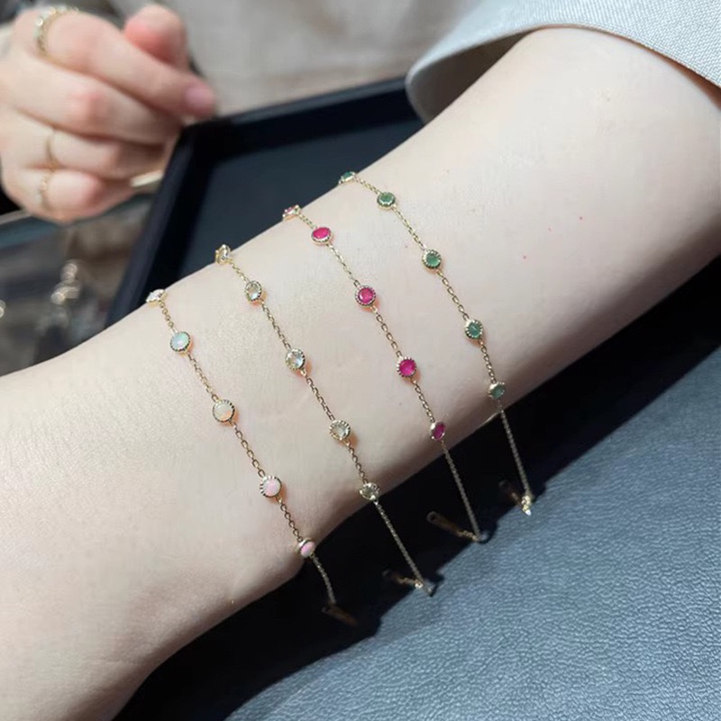 Ordi 新款五颗宝石圆梦系列天然水晶欧泊天河石绿红玛瑙手链