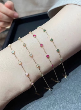 Ordi 新款五颗宝石圆梦系列天然水晶欧泊天河石绿红玛瑙手链