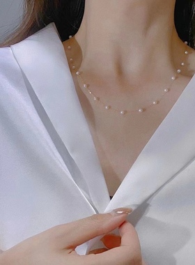 Ordi18K金经典满天星项链3-4mm淡水akoya珍珠锁骨链简约迷你