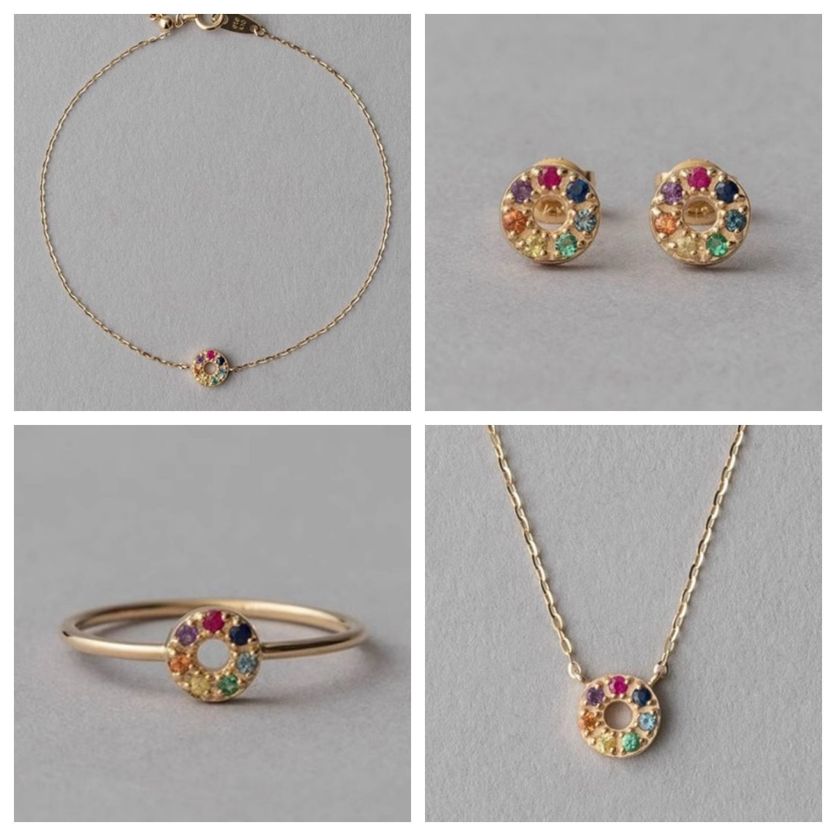 Ordi25年新品缤纷彩虹甜甜圈多色彩钻红蓝宝石戒指手链项链