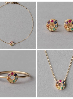 Ordi25年新品缤纷彩虹甜甜圈多色彩钻红蓝宝石戒指手链项链