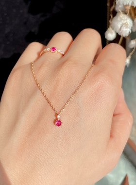 Ordi春日新款火焰红宝石镶钻水滴项链 银镀10K金戒指耳钉