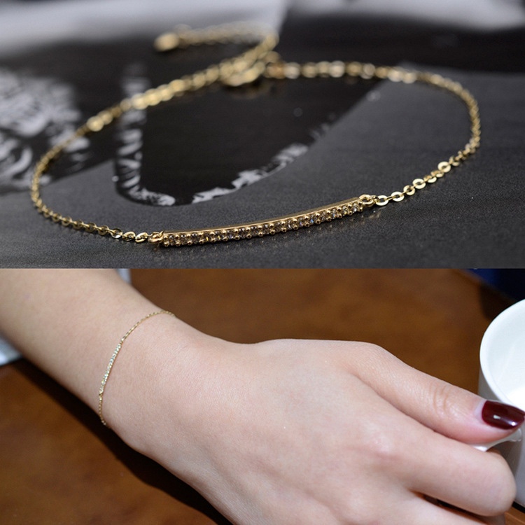 Ordi25新款镶钻锆石超纤细闪亮精致手链简约一字手链手饰