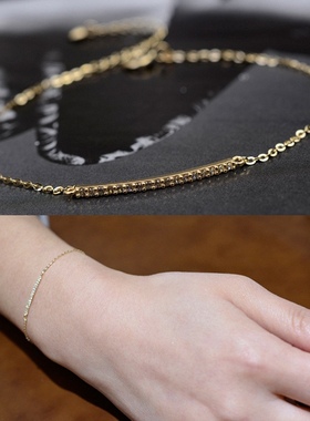 Ordi25新款镶钻锆石超纤细闪亮精致手链简约一字手链手饰