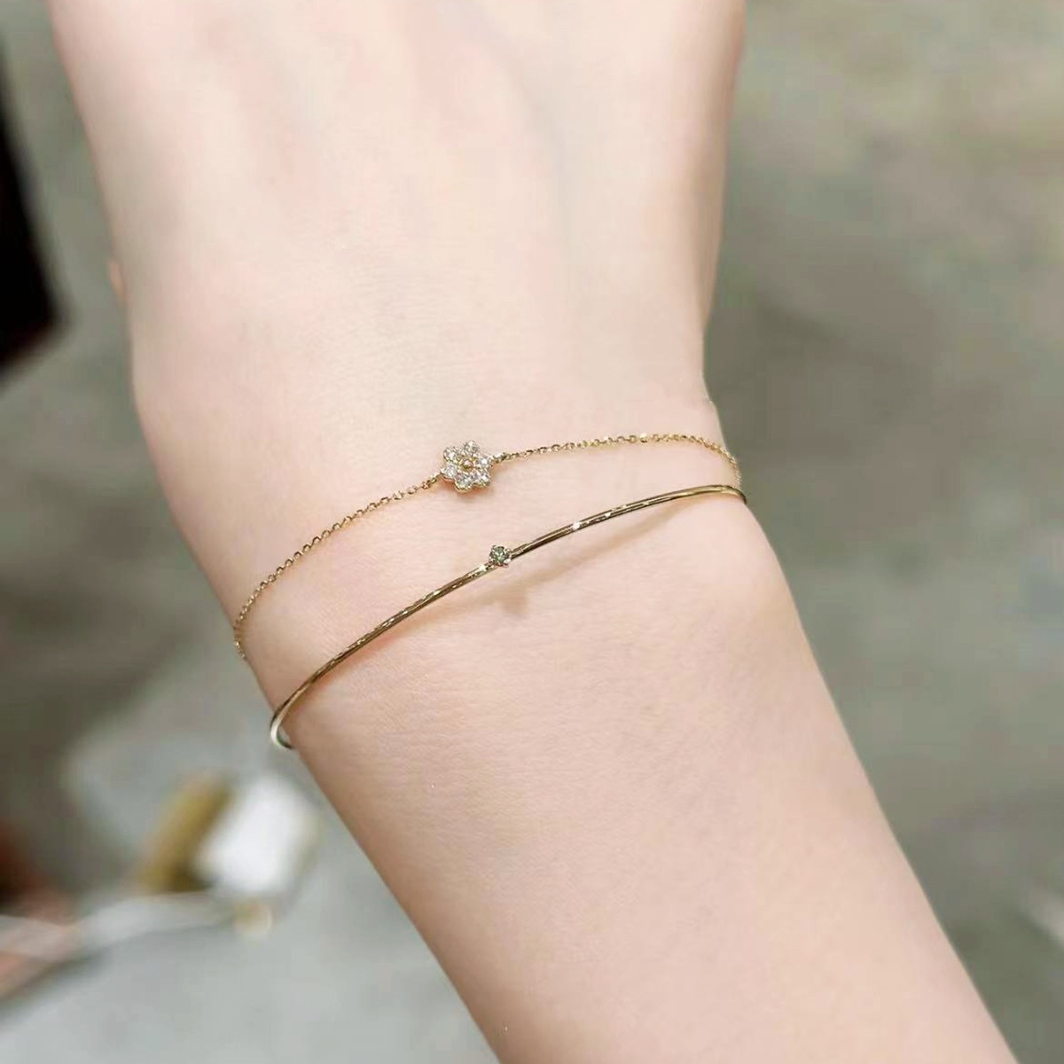 Ordi 新款简约气质极细手链手镯女925银镀金锆石首饰送闺蜜