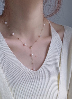 Ordi天然珍珠项链夏满天星锁骨链简约时尚百搭颈链可调项饰
