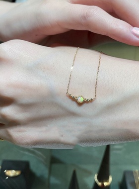 Ordi日本轻奢菱形蛋白石欧泊项链树叶锆石银镀14K金手链