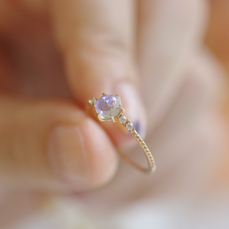 新款ordi蓝色琉璃戒指女简约ins风单戒925纯银镀金锆石戒子