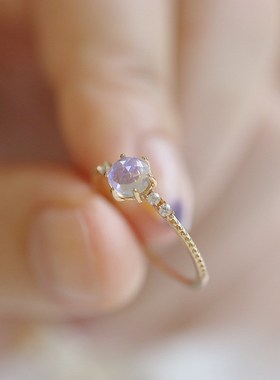 新款ordi蓝色琉璃戒指女简约ins风单戒925纯银镀金锆石戒子