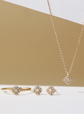 Ordi日系天然白托帕小香风项链耳钉戒指三件套