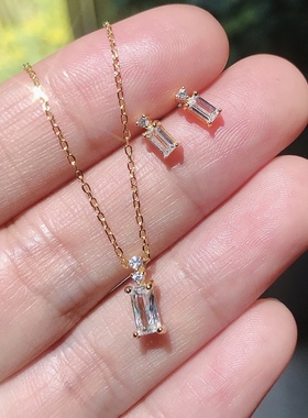 Ordi日本轻奢琉璃香水瓶长方形锆石钻项链简约时尚纯银耳钉