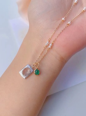 ORDI 日系维多利亚天然绿玛瑙双面吊坠 925纯银小众复古项链