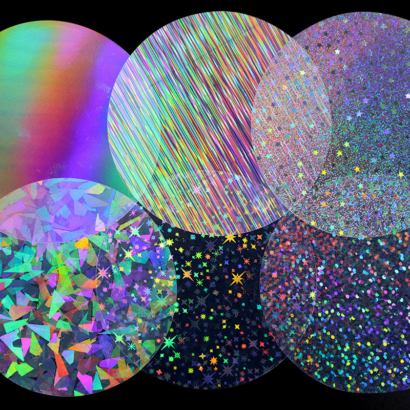 58mm胸章吧唧塑料镭射膜 PET徽章勋章圆形碎玻璃彩虹膜100张