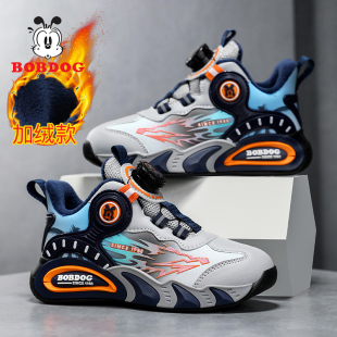 巴布豆男童棉鞋2025冬季新款皮面儿童篮球鞋中大童加绒保暖运动鞋