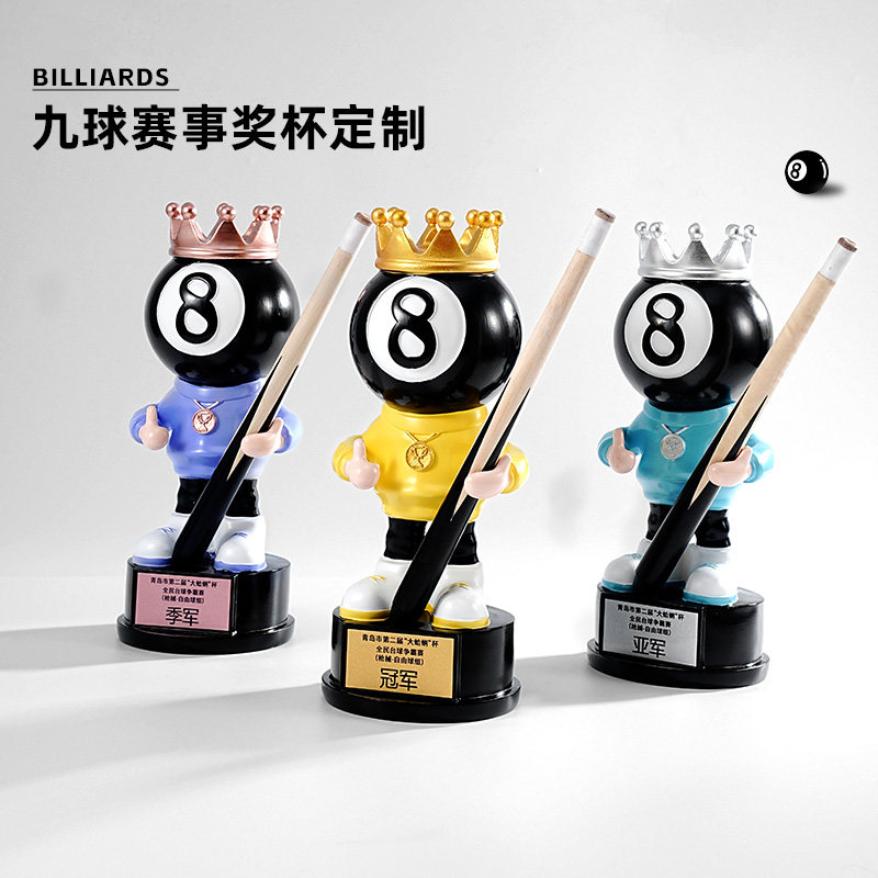 黑八台球奖杯定制创意卡通公仔小人桌球斯诺克比赛颁奖冠军纪念品