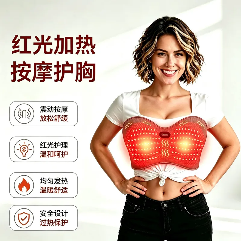 亚马逊红光理疗热敷护胸乳房结节乳腺疏通胀痛胸部按摩震动理疗仪