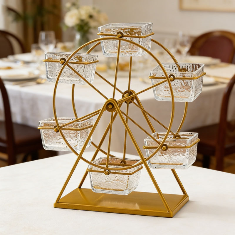 铁艺摩天轮小吃架创意可旋转小吃碟美食点心糖果薯条炸鸡块展示架