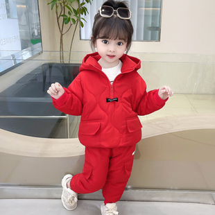 女童冬装加绒套装棉衣儿童新款洋气小公主棉服女宝宝秋冬一岁童装