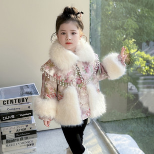 保暖洋气棉服 加绒毛毛棉衣女宝冬季 女童皮草外套2025新款 儿童冬装